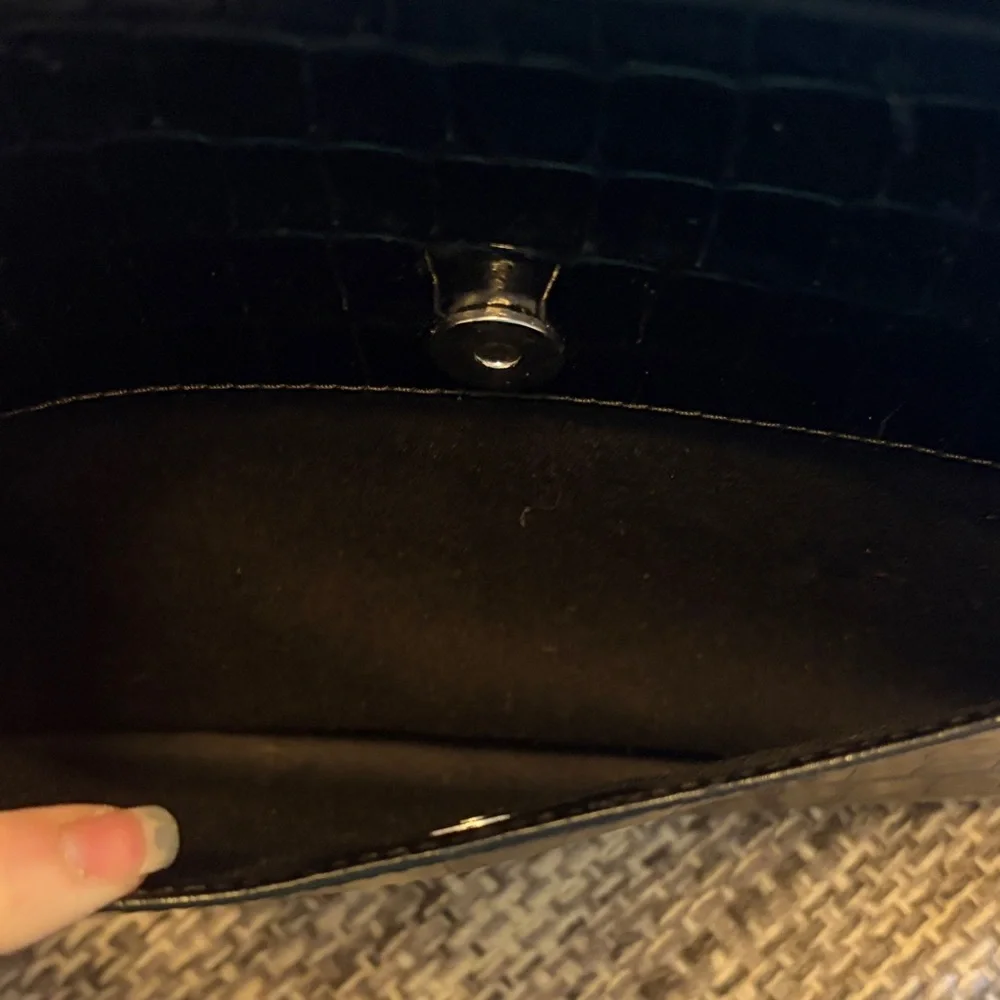 Karl Lagerfeld Black Leather Simone Alligator-Embossed Top Handle Bag